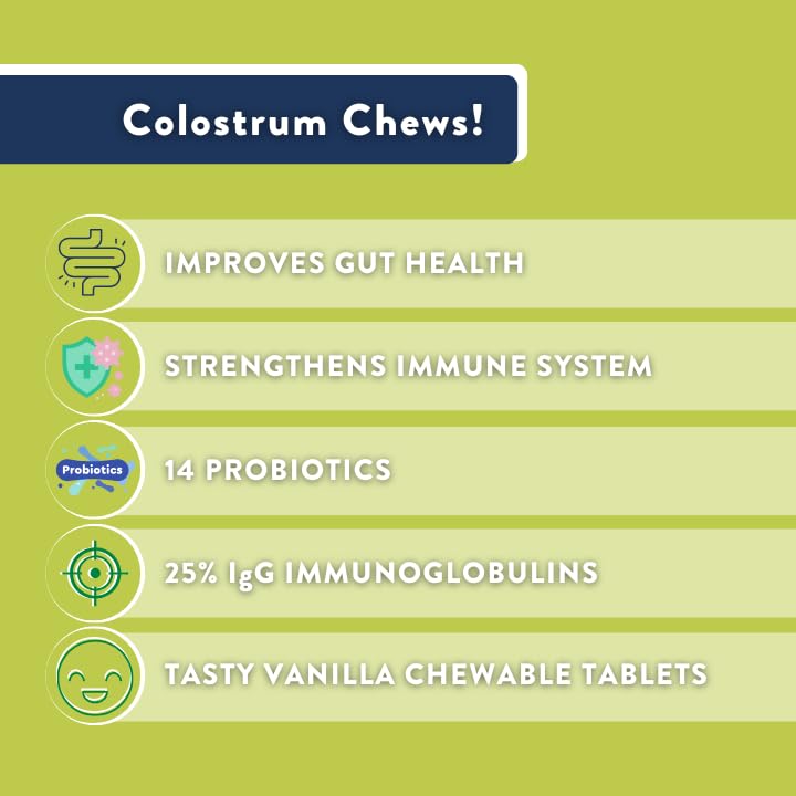 Health Logics Colostrum Chews vanilla chews closeup emphasizes tasty daily wellness.