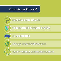 Health Logics Colostrum Chews vanilla chews closeup emphasizes tasty daily wellness.