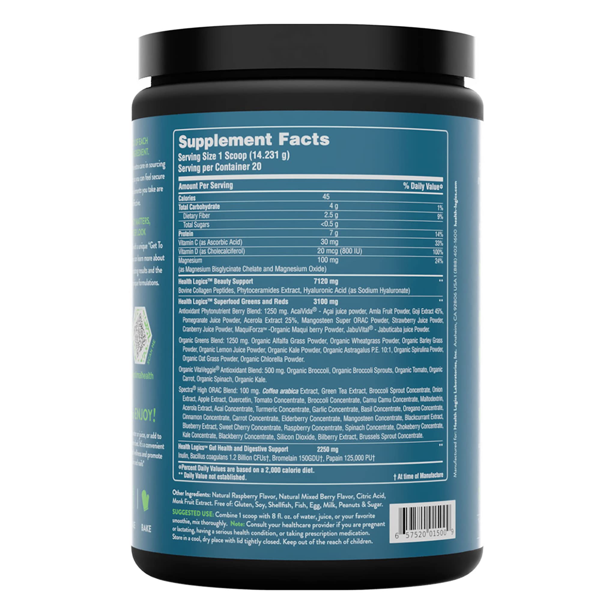 Health Logics Glowing Greens glass serve demonstrates versatile mixability in a refreshing shake.