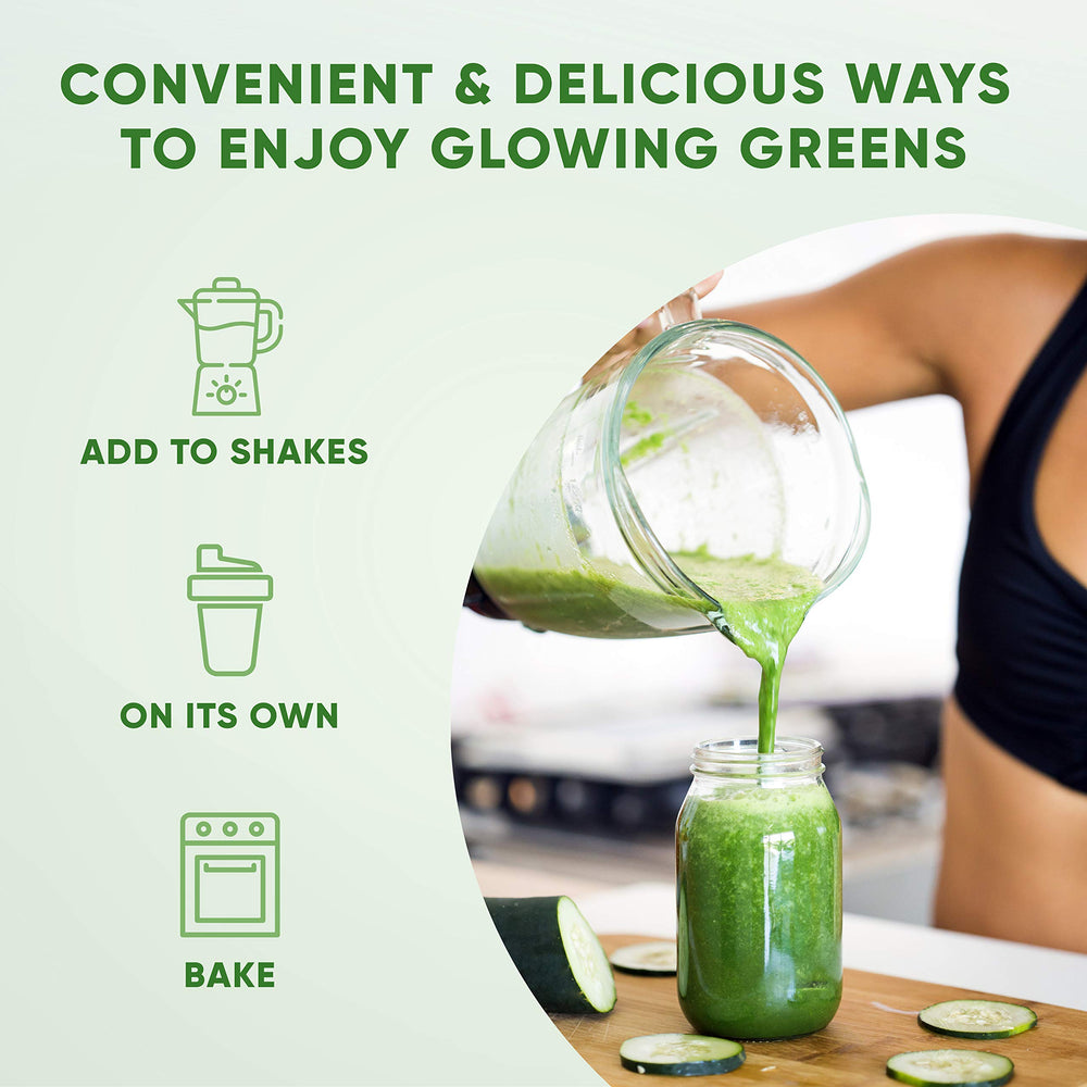 Health Logics Glowing Greens spoon dip conveys precise measurement for daily use.