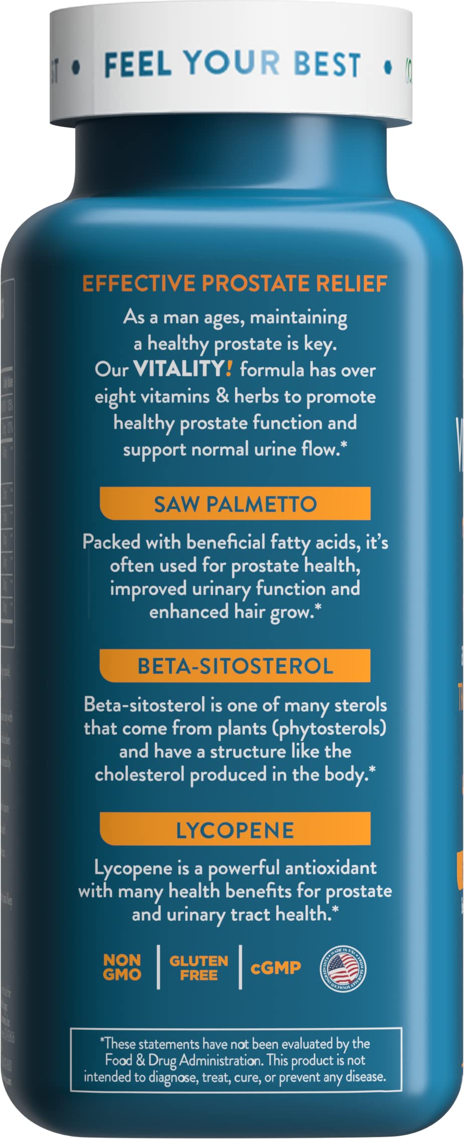 Health Logics Vitality ingredients including Saw Palmetto and Lycopene highlighted