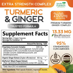 Label highlights 95% curcuminoids for potency in Health Nutrition Naturals product.