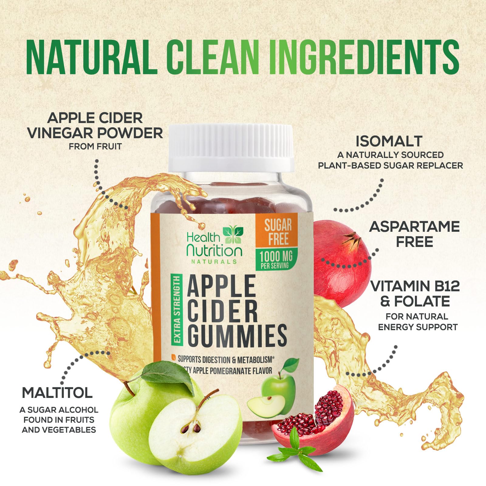 Vitamin B12 addition in Health Nutrition Naturals ACV gummies for metabolism support