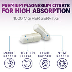Health Nutrition Naturals Magnesium Citrate Capsules 1000mg capsules in blister for on-the-go use.