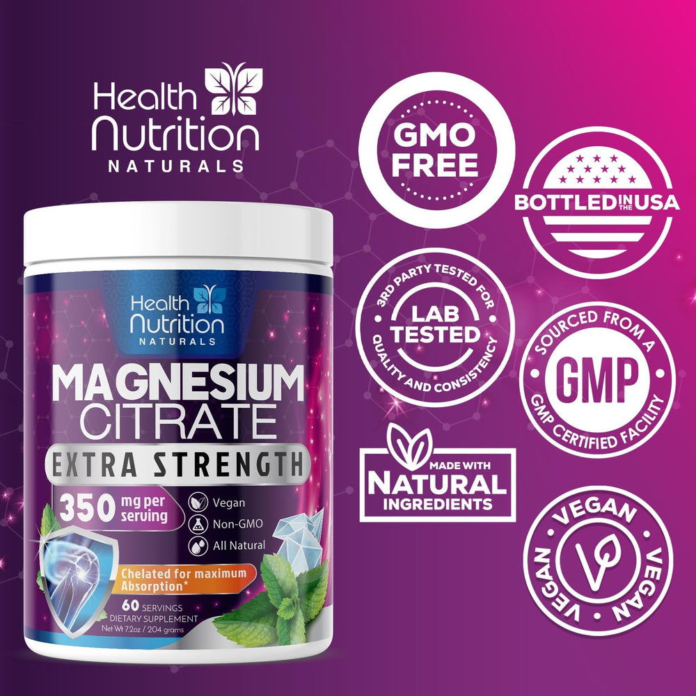 Health Nutrition Naturals magnesium powder dissolving in water with neutral taste.