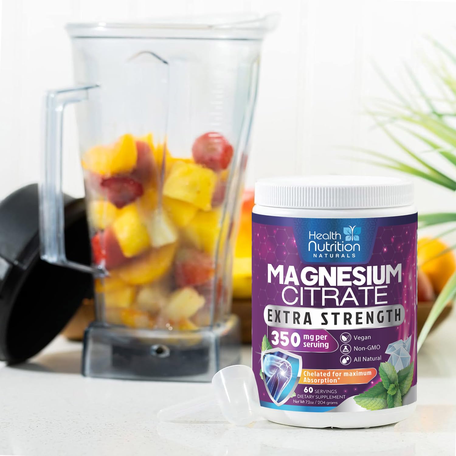 Health Nutrition Naturals unflavored magnesium powder packaging close-up demonstrates product quality.