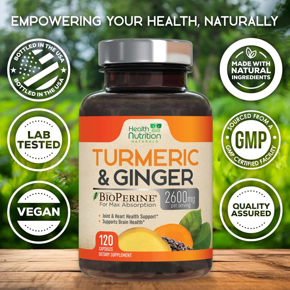 Organic turmeric and ginger blend housed in vegan capsules.