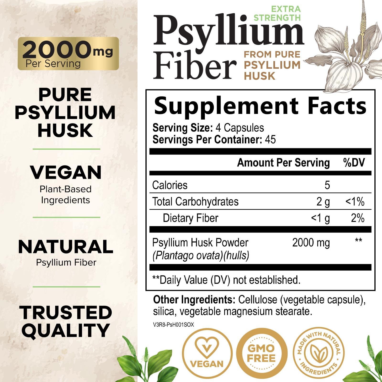 Health Nutrition Naturals psyllium husk capsules bottle angled display