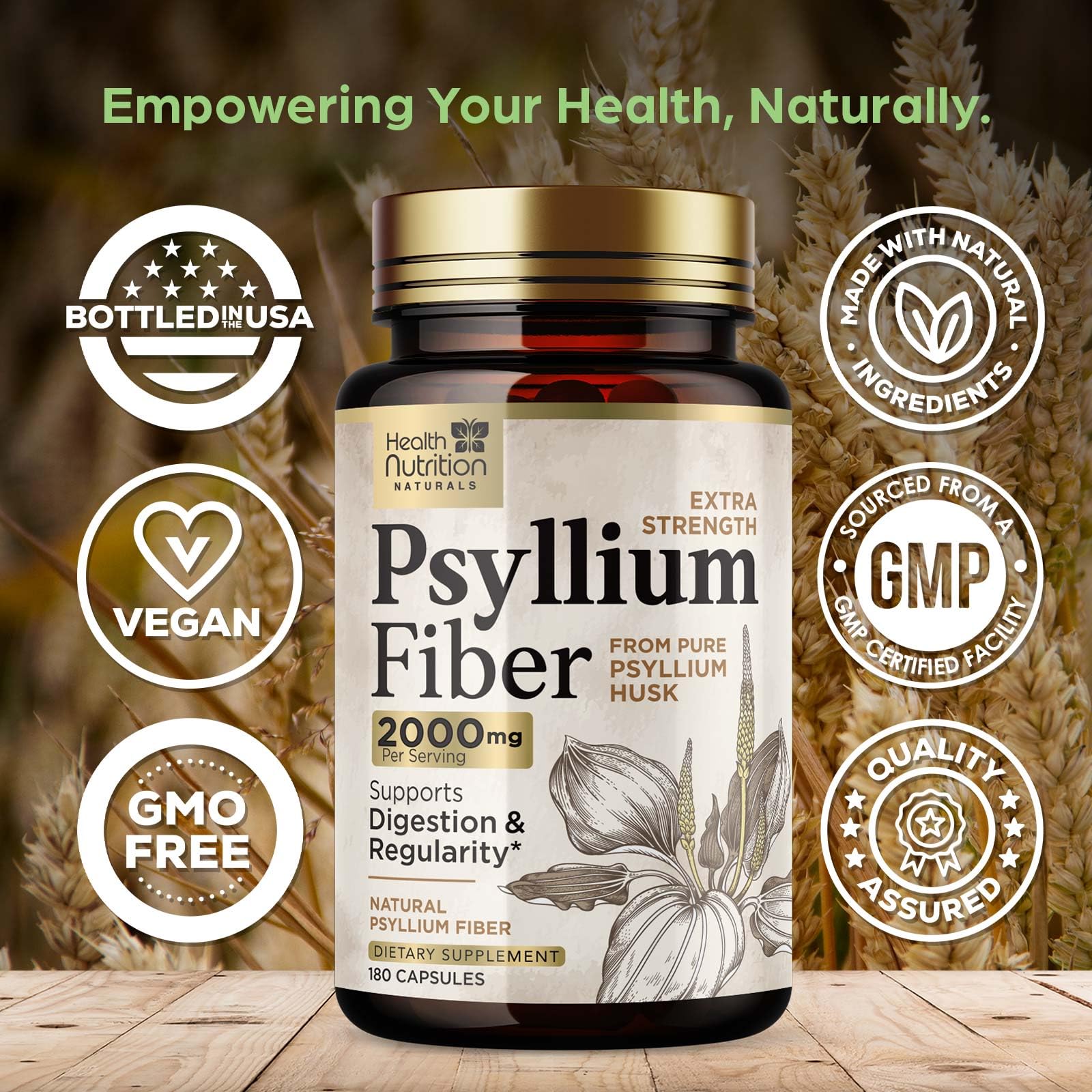 Health Nutrition Naturals psyllium husk capsules close-up easy-to-swallow veggie caps