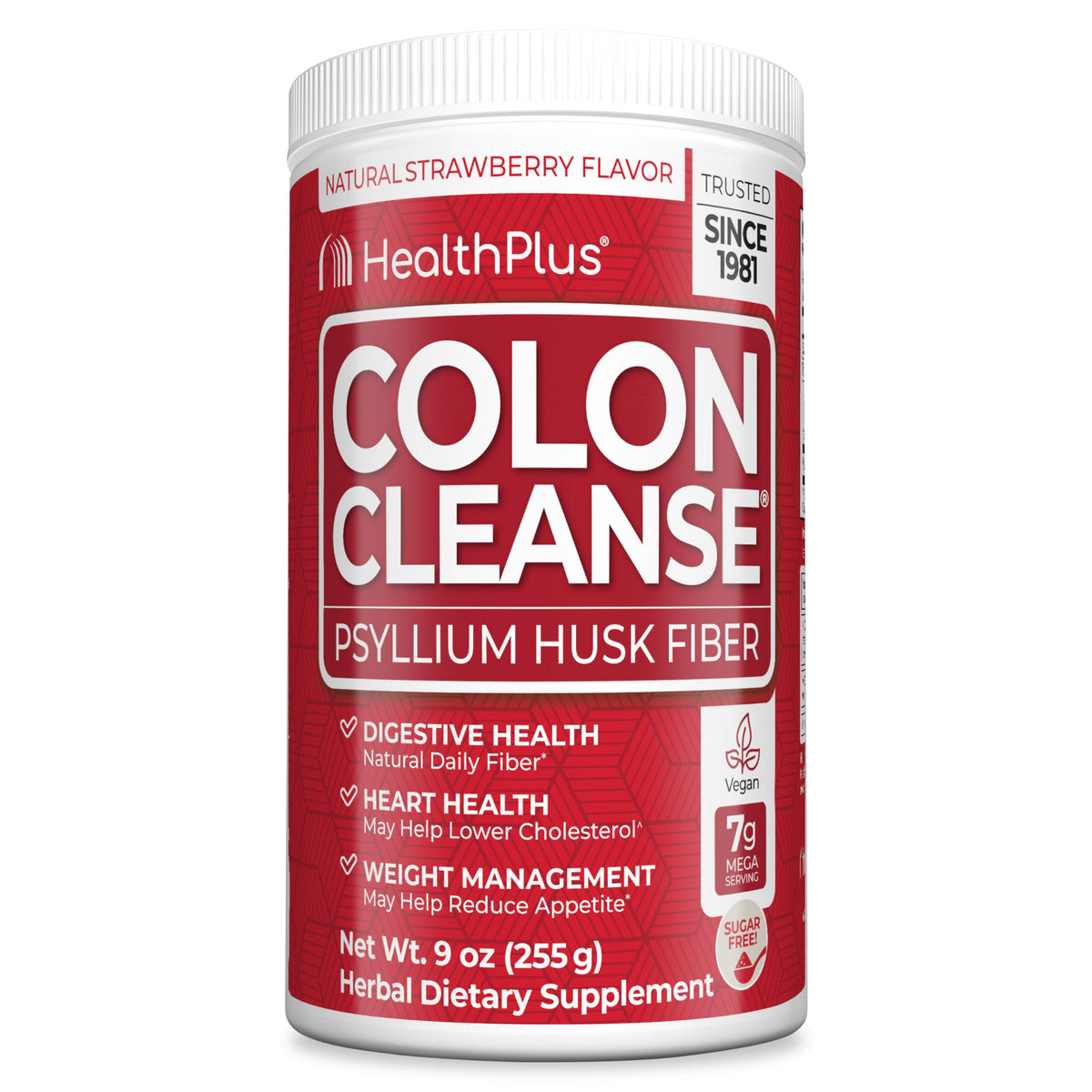 Health Plus Colon Cleanse bottle side view highlighting label for easy daily use.