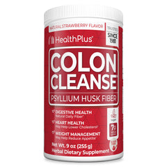 Health Plus Colon Cleanse bottle side view highlighting label for easy daily use.