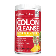 Health Plus Colon Cleanse pineapple flavor tub shown for daily fiber support