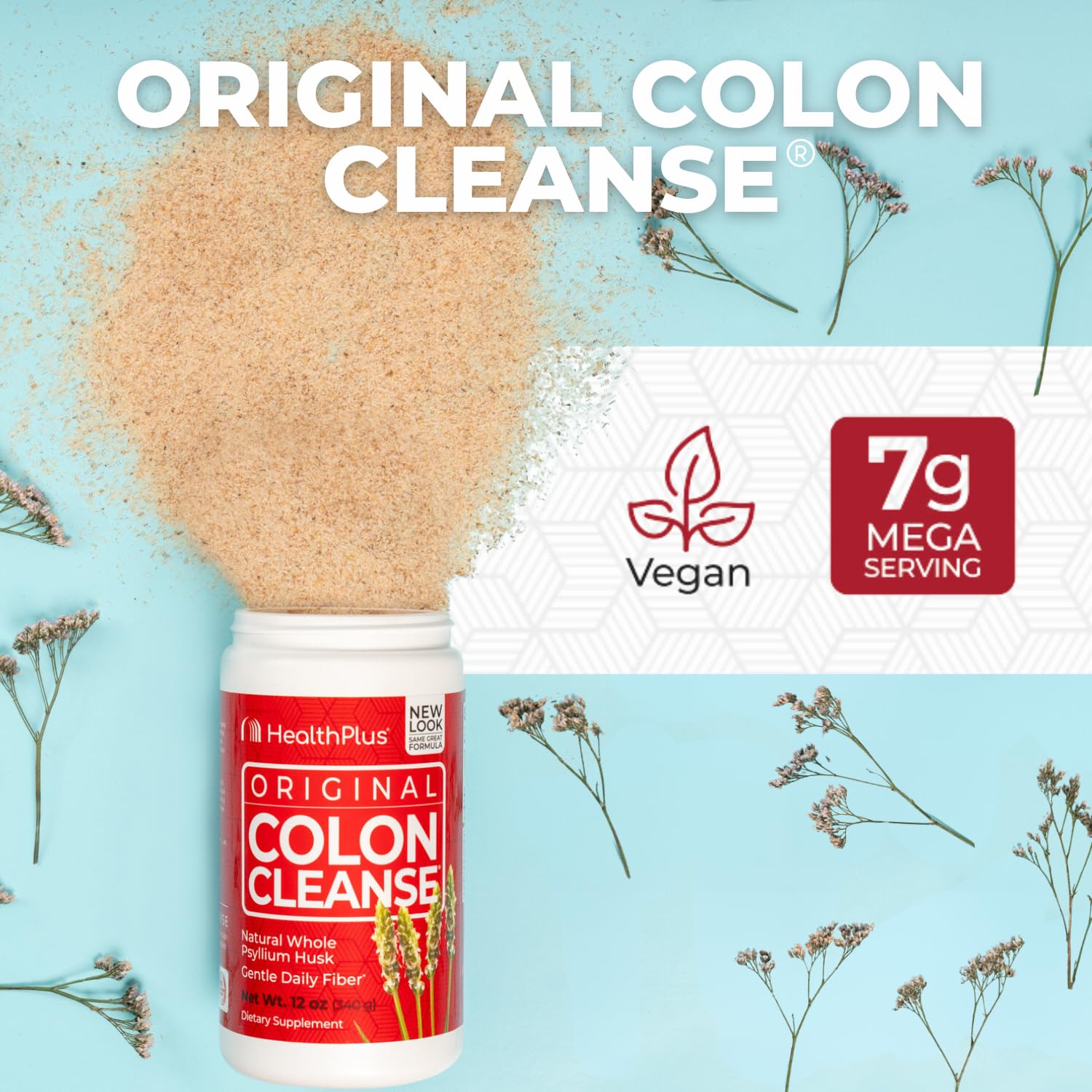 Health Plus Colon Cleanse powder being dispensed for daily intake