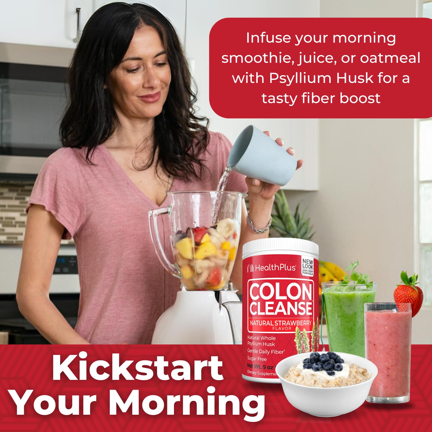 Health Plus Colon Cleanse powder dissolves easily in water for quick serving.