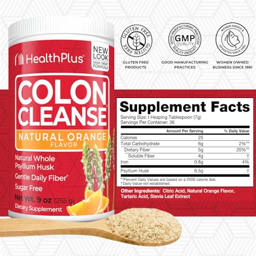 Health Plus Colon Cleanse powder scoop demonstrates serving size for fiber