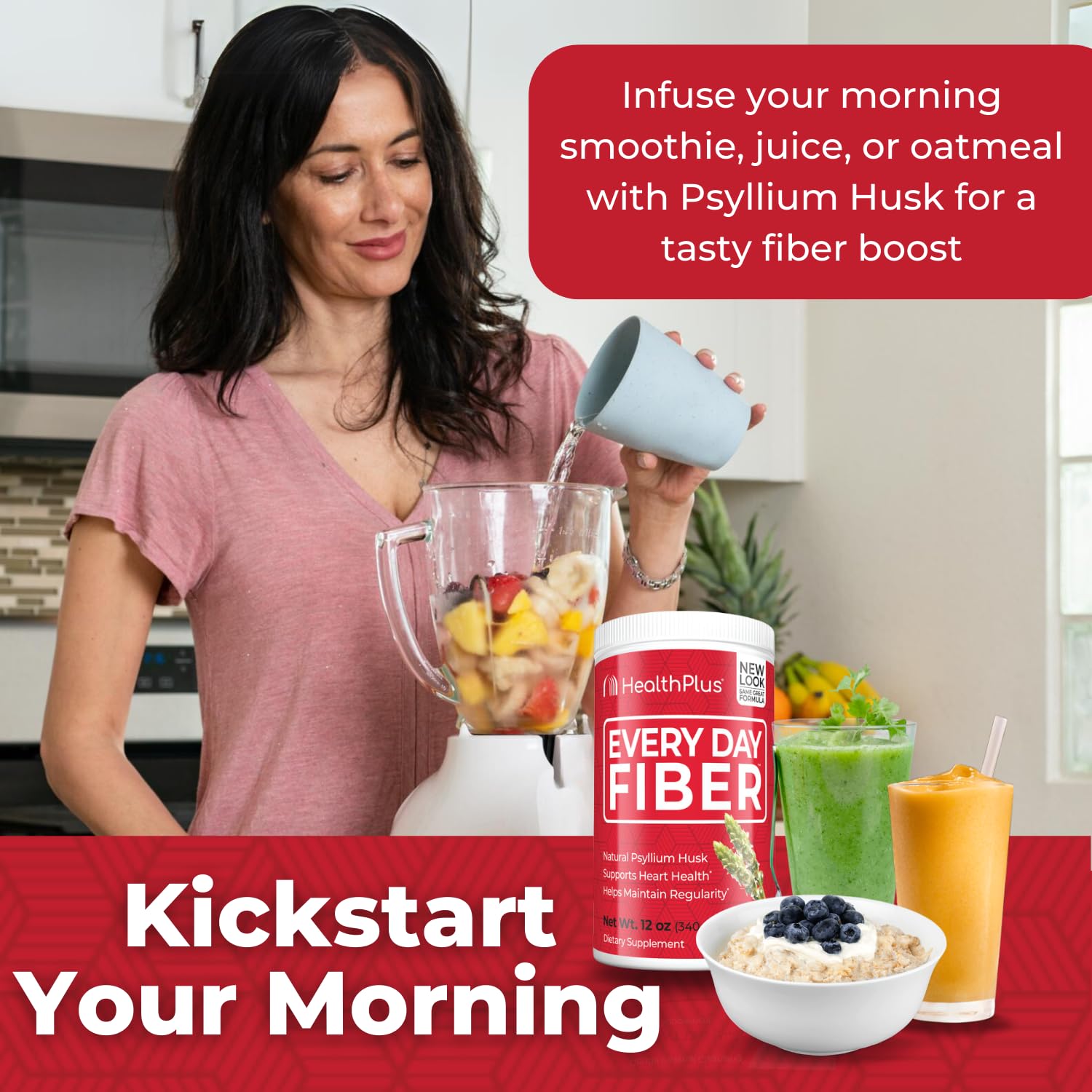 Health Plus Every Day Fiber helps reduce bloating as part of daily routine.