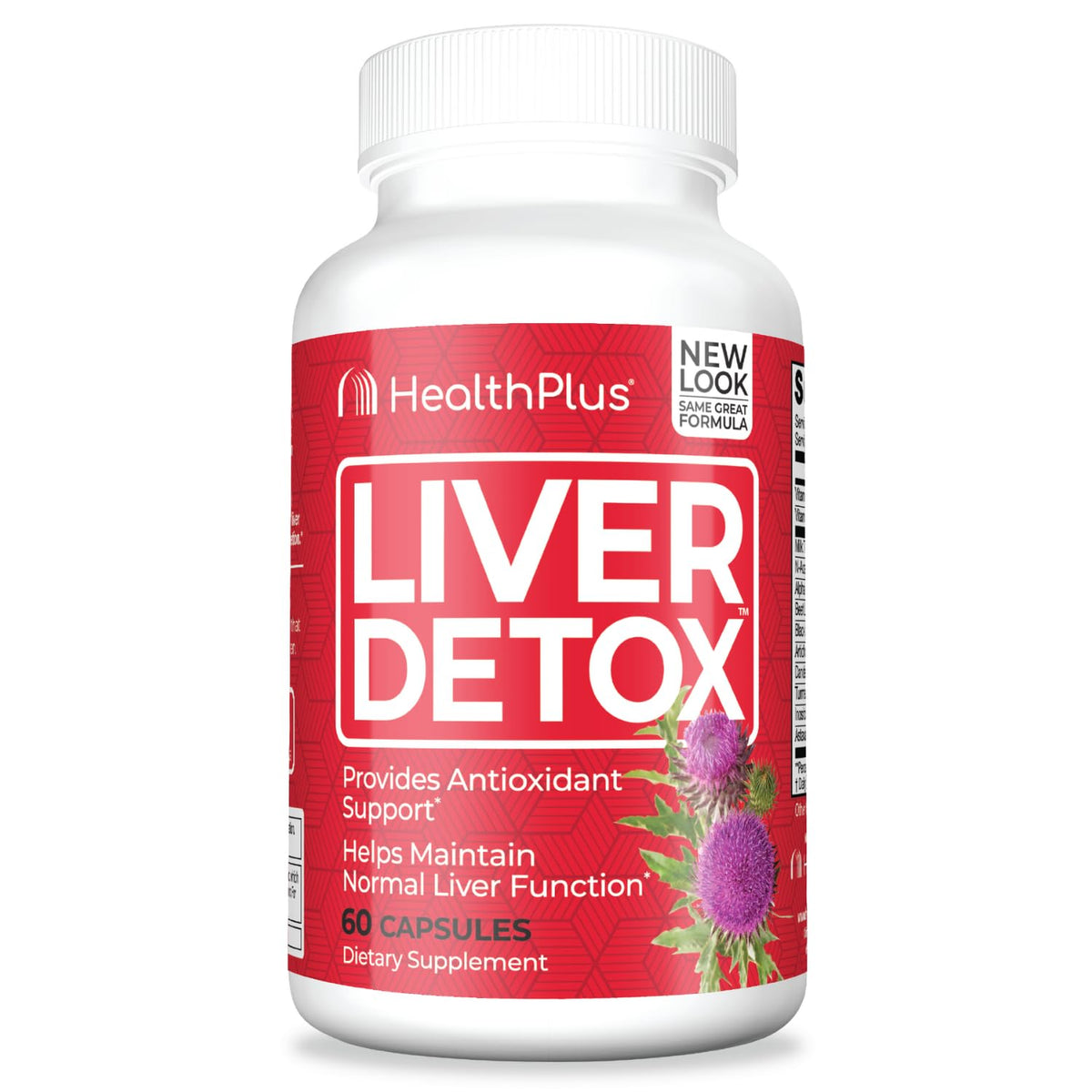 Health Plus Liver Detox bottle closed highlighting antioxidant blend for liver support