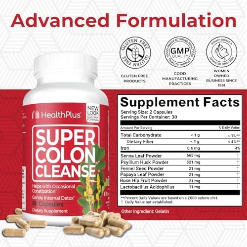 Health Plus Super Colon Cleanse bottle back with ingredients and directions