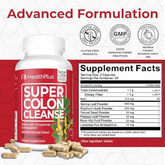 Health Plus Super Colon Cleanse bottle back with ingredients and directions