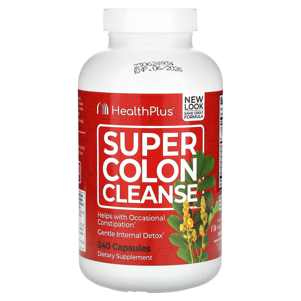 Health Plus Super Colon Cleanse bottle pour illustrates gentle digestive cleansing support