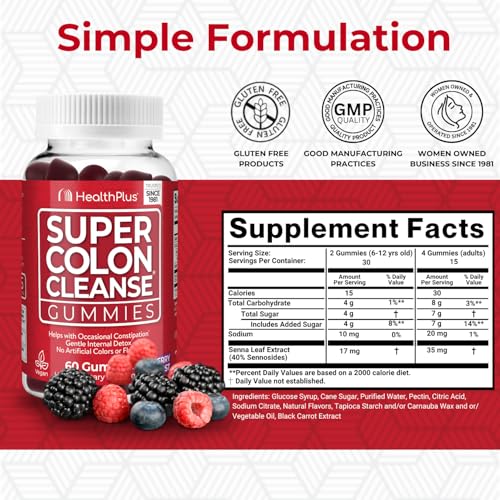 Health Plus packaging showing 60 gummies and 15-day cleanse plan.