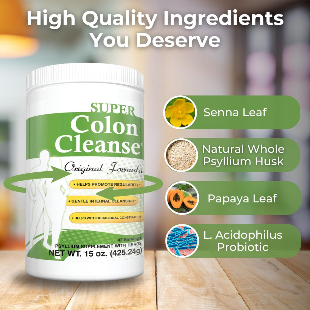 Close-up of psyllium husk, senna leaf, and lactobacillus