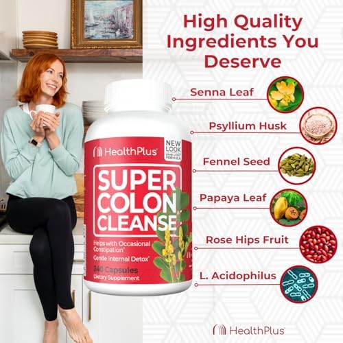 Health Plus Super Colon Cleanse probiotic capsule highlighting gut balance support.