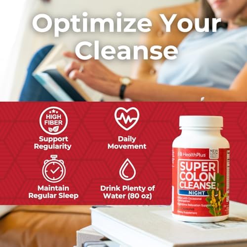 Health Plus Super Colon Cleanse Night Formula image hints at gut balance.