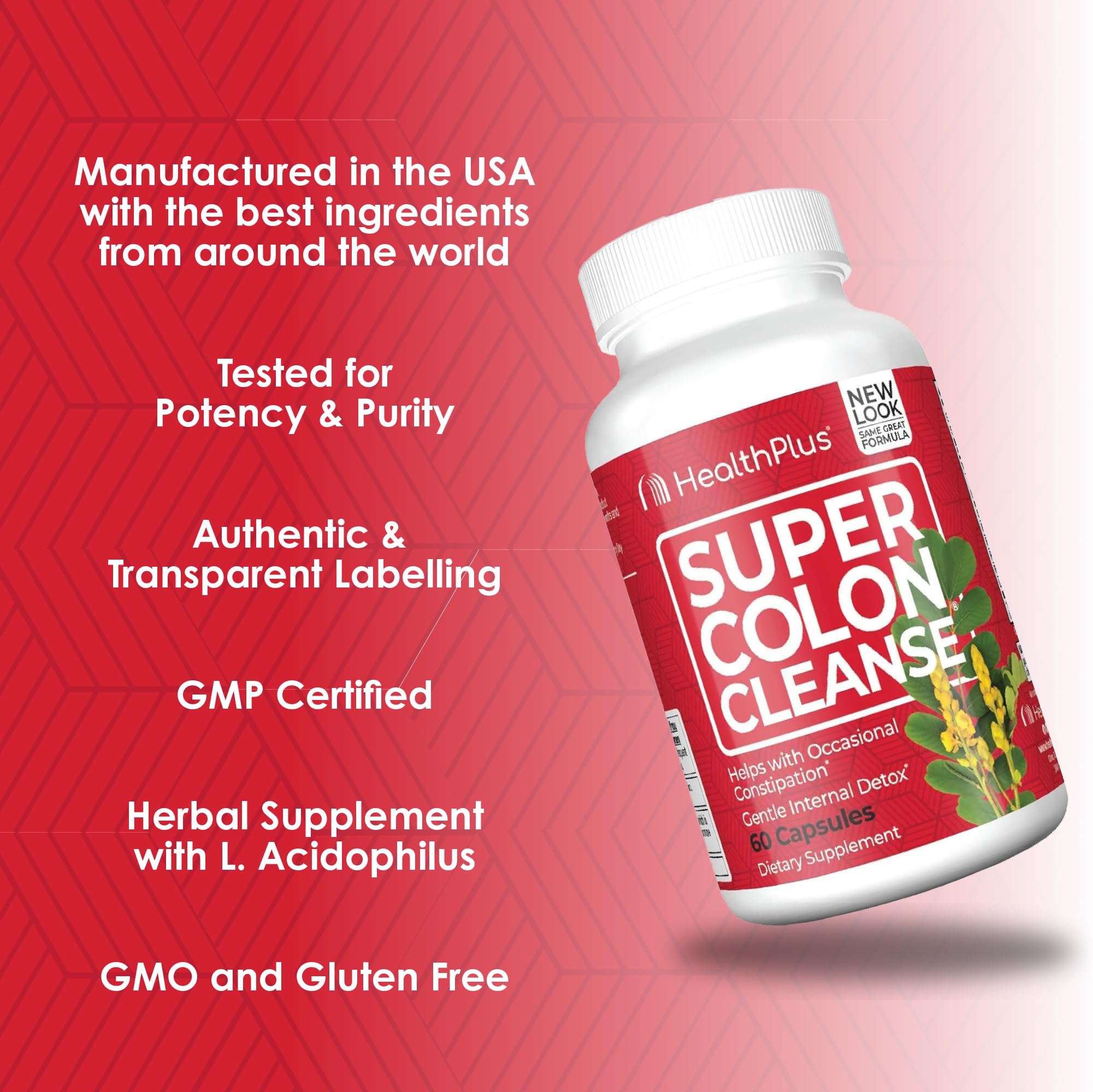 Health Plus Super Colon Cleanse with glass of water ready for consumption