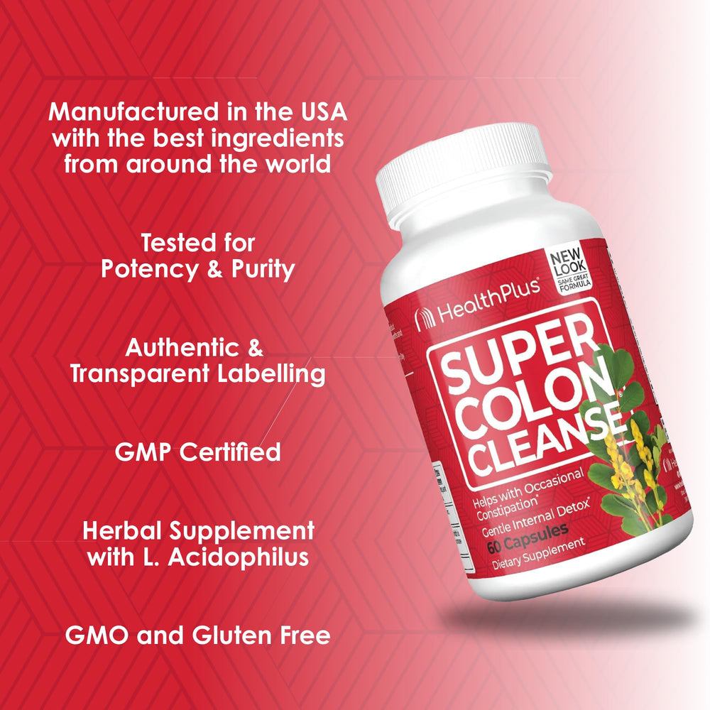 Health Plus Super Colon Cleanse with glass of water ready for consumption