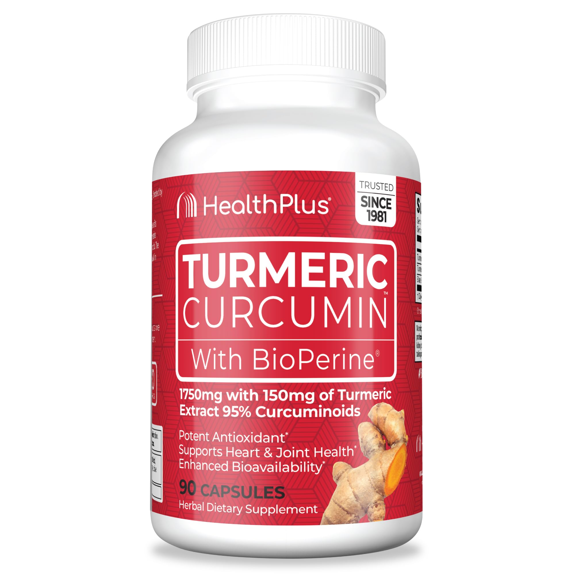 Health Plus Turmeric Curcumin bottle pour — convenient daily antioxidant support.