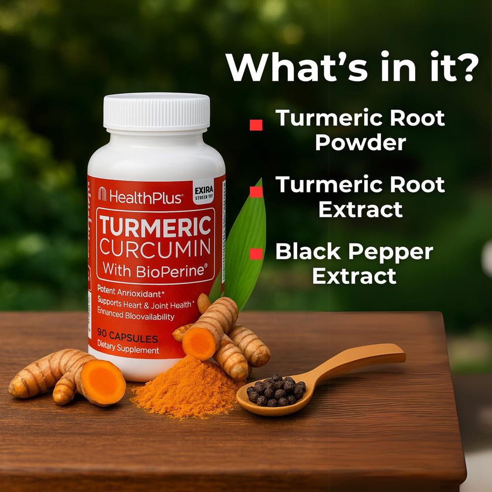 Health Plus Turmeric Curcumin root powder — premium Indian turmeric for potency.