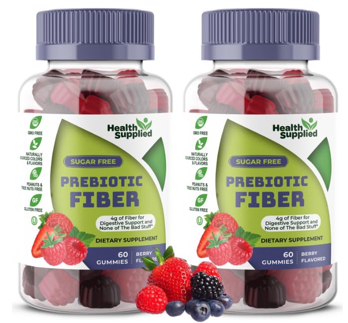 Health Supplied mixed berry gummies bottle highlighting tasty digestive wellness support