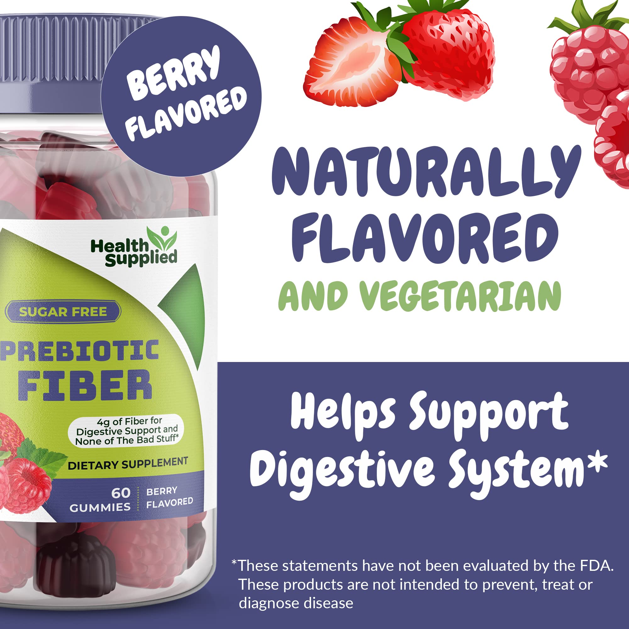 Health Supplied gummies jar open shows convenient daily prebiotic fiber intake
