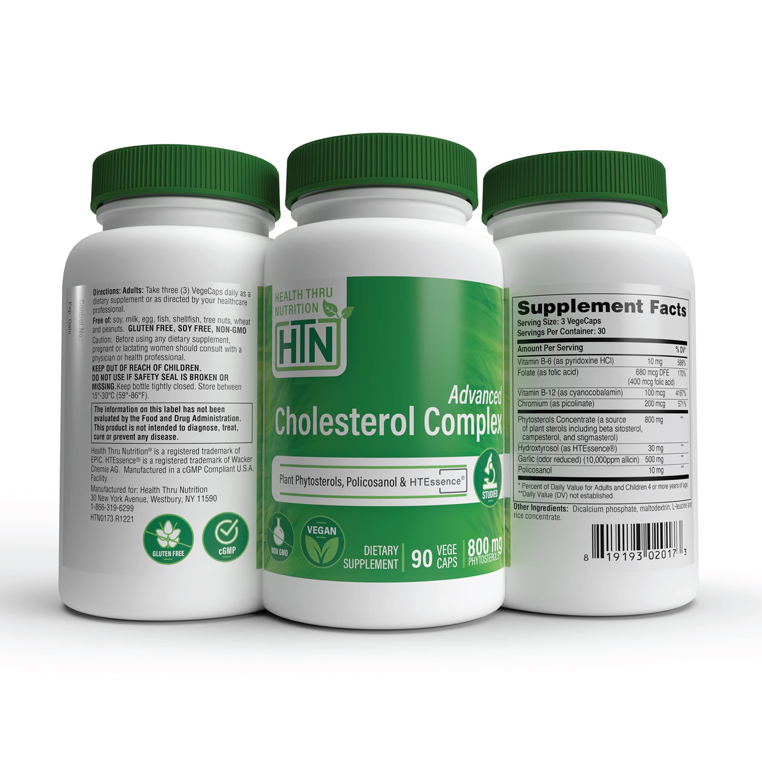 Ingredient panel of Health Thru Nutrition Advanced Cholesterol Complex emphasizing phytosterols and chromium
