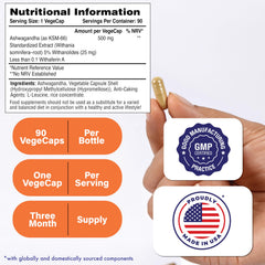 Ashwagandha capsules close-up highlighting KSM-66 for mood and focus support.