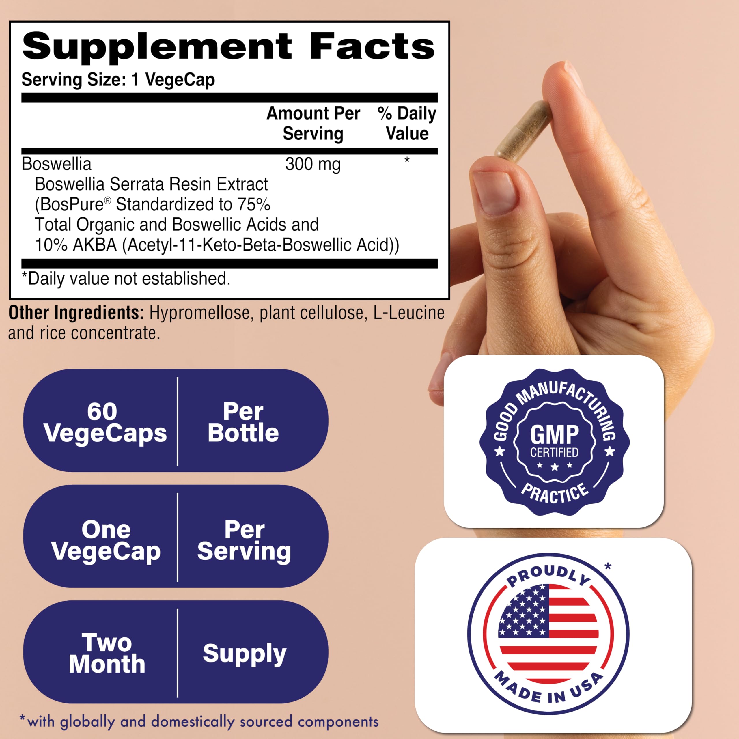 Boswellia AKBAMAX capsules in a vegan, non-GMO formula for clean supplementation