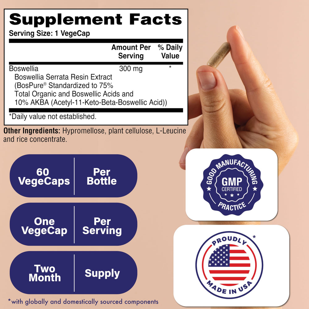 Boswellia AKBAMAX capsules in a vegan, non-GMO formula for clean supplementation