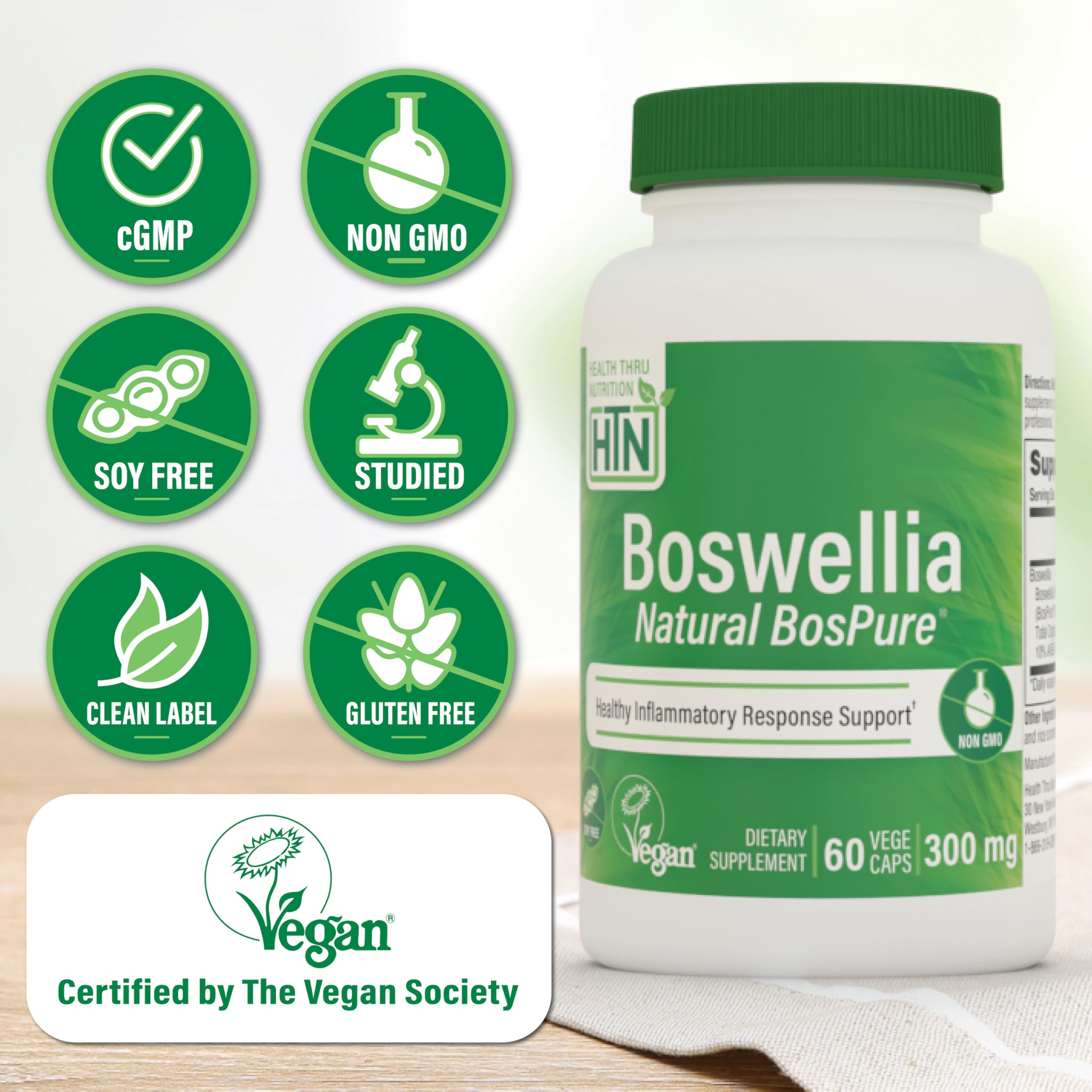 Label detail of Health Thru Nutrition Boswellia AKBAMAX showing 300 mg per capsule