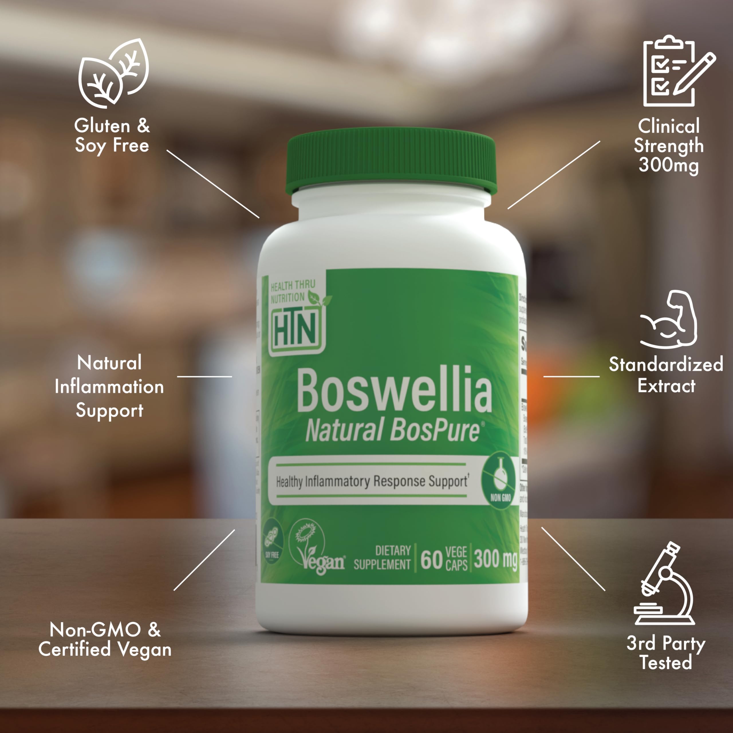 Packaging box of Health Thru Nutrition Boswellia AKBAMAX highlighting vegan certification
