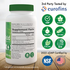Health Thru Nutrition Caprylic Acid 600mg softgels close-up highlighting pure MCT formulation