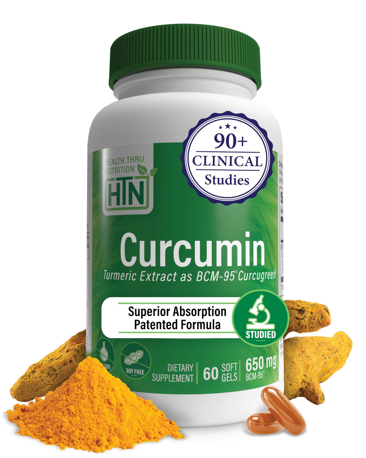 Health Thru Nutrition Curcumin 650mg bottle—high absorption turmeric for supporting a healthy inflammation response.