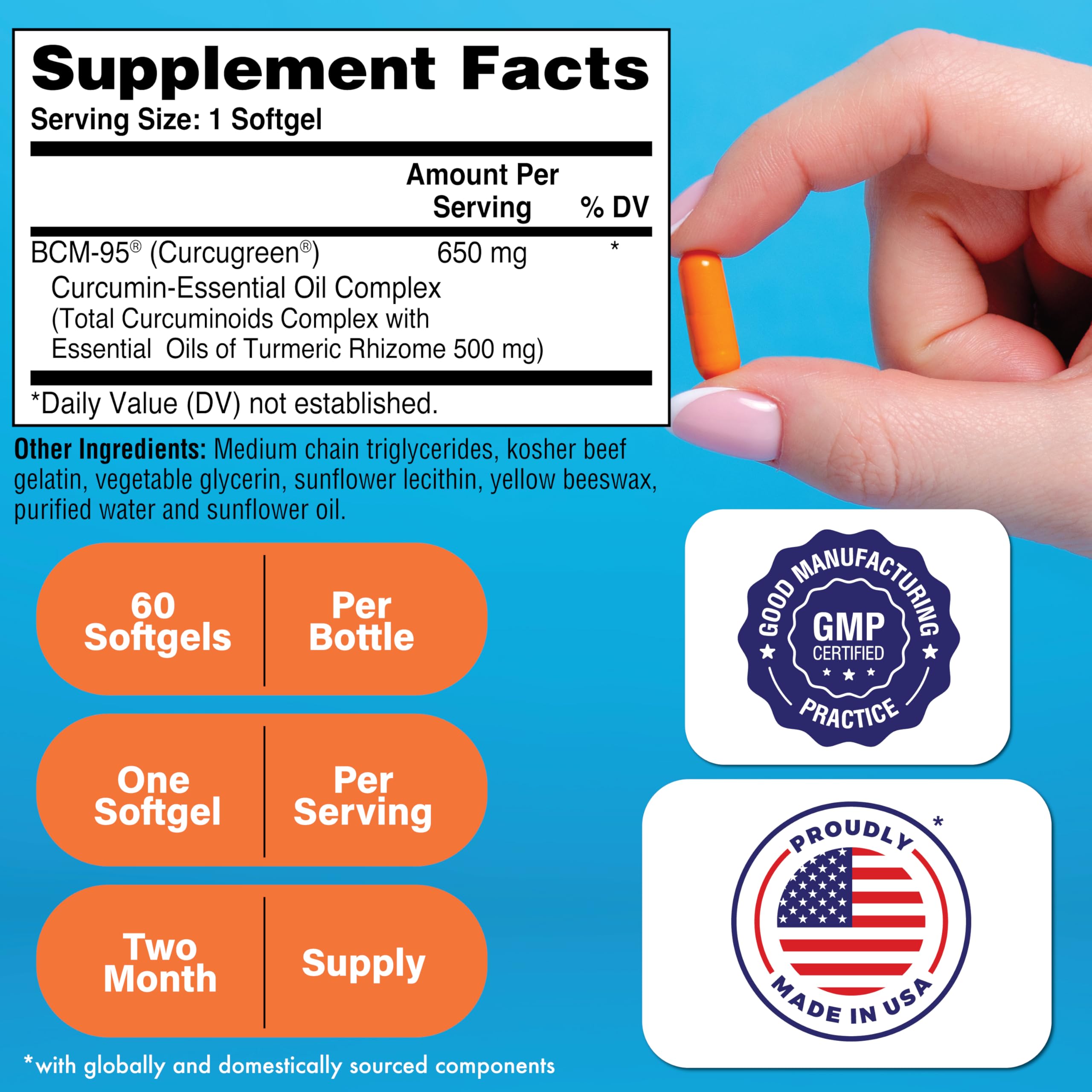 Health Thru Nutrition Curcumin 650mg capsules closeup—visible softgels designed for steady daily support.