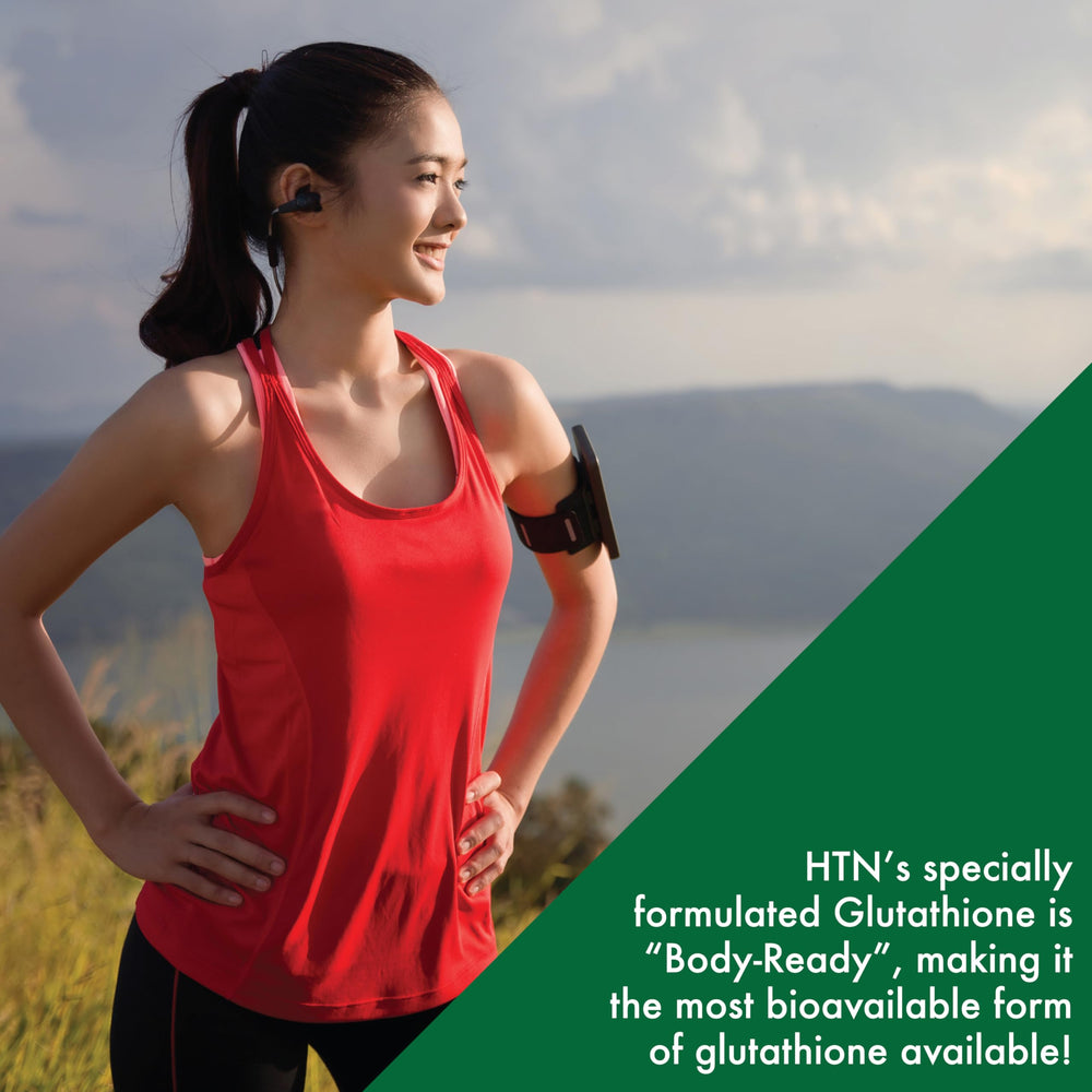 Health Thru Nutrition Glutathione reduced daily-use bottle for ongoing support.