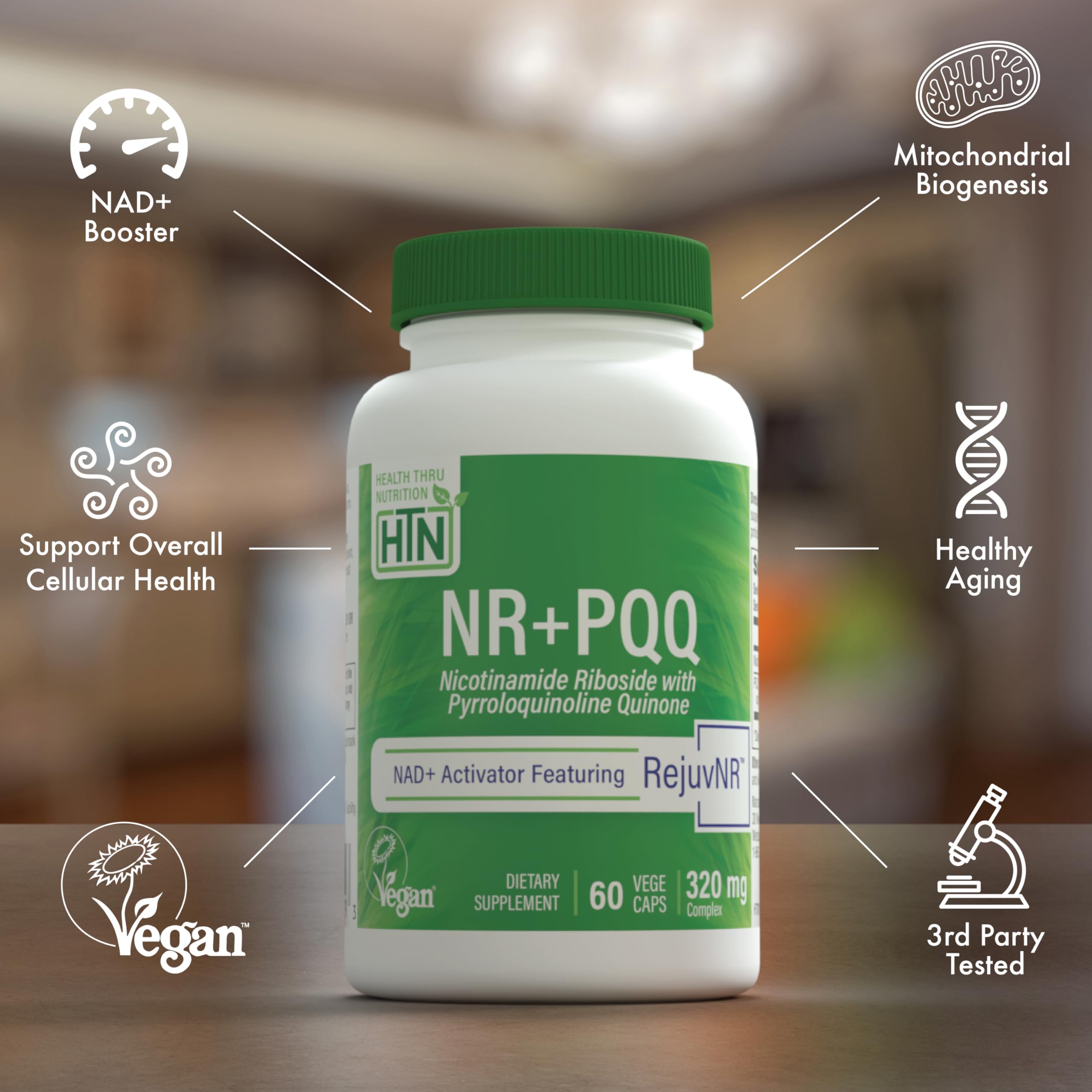 Packaging box for Health Thru Nutrition NAD+ Activator.