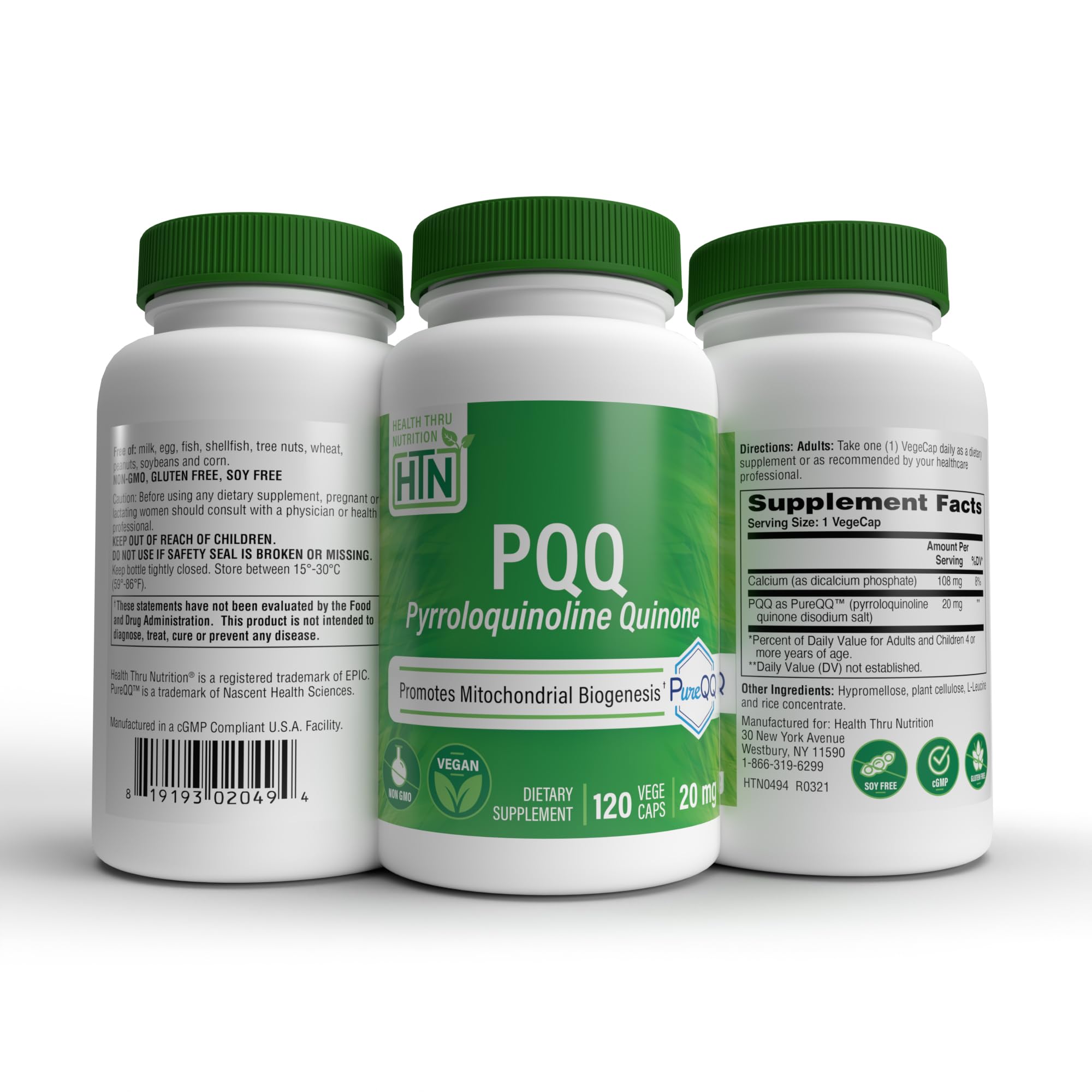 Health Thru Nutrition PQQ on a neutral background for online product photography ready-to-sell.