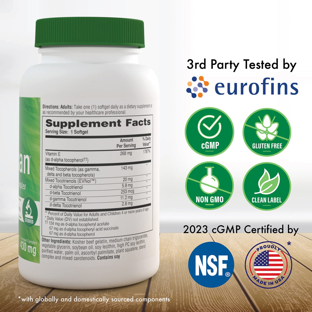 Health Thru Nutrition Tocospan capsules close-up, highlighting multiple natural vitamin E forms for immune support.