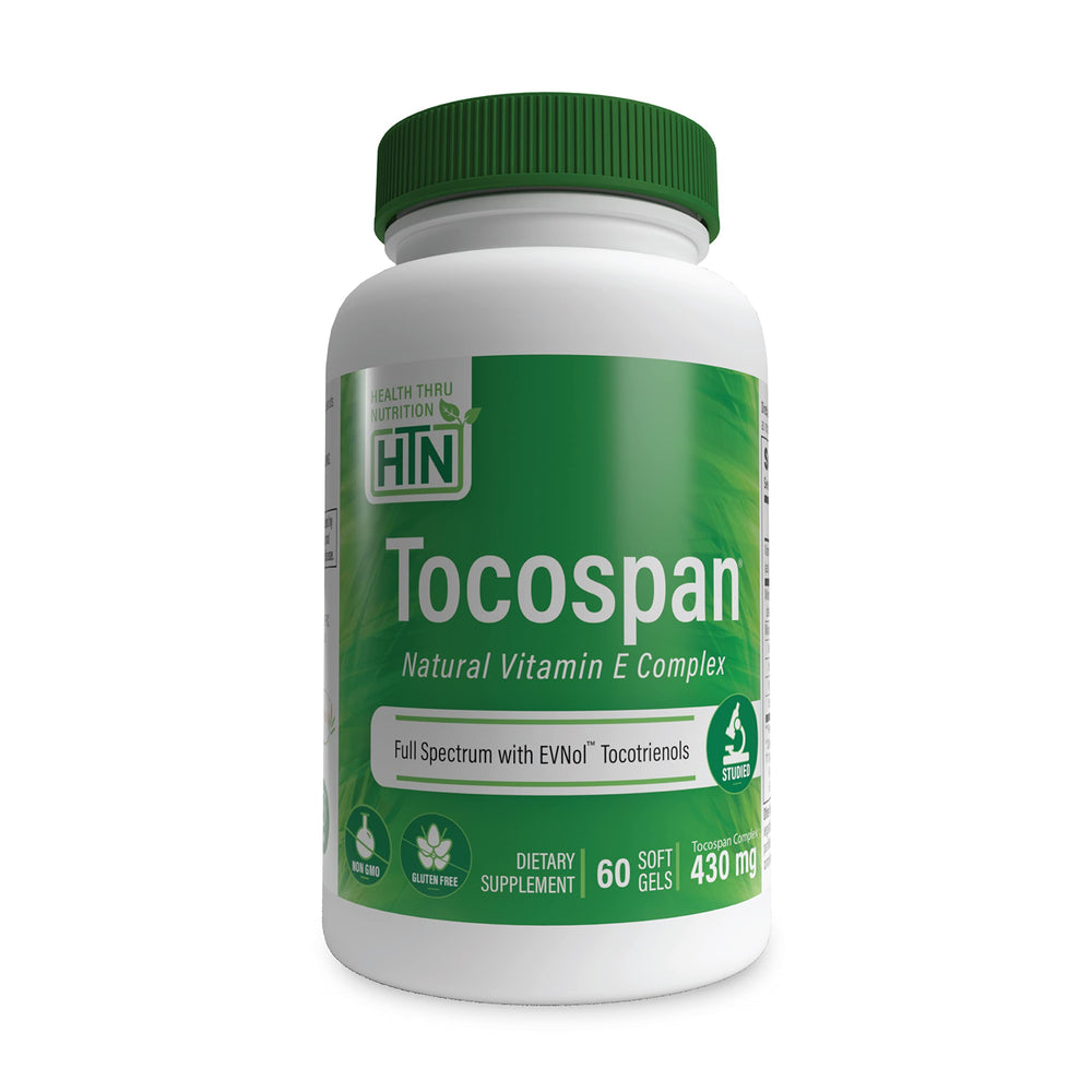 Health Thru Nutrition Tocospan EVNol bottle supports antioxidant protection and skin health.