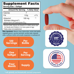 Ubiquinol bottle side view highlighting easy-to-swallow capsules for daily energy support.