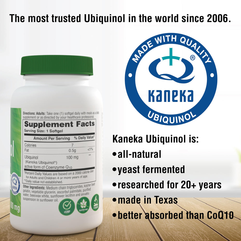 Kaneka QH label closeup indicating trusted ubiquinol source and quality assurance.